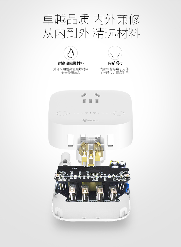 公牛 GN-U201N-1.5M 5A/4口USB、2-10小时双区定时、防触电保护门智能USB系列插座