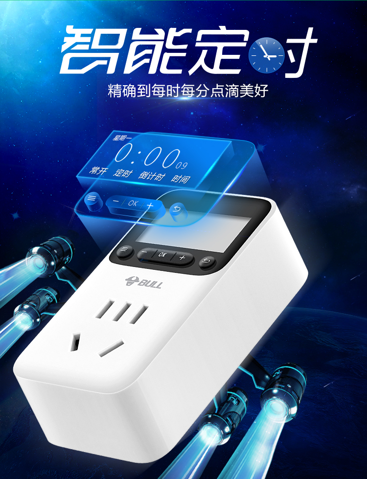 公牛 GND-1 电子式、20个时间段、循环周期7天定时器插座