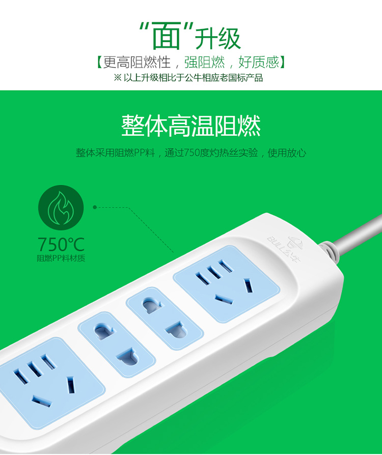 公牛 GN-101-4M 4位有线无开关接线板