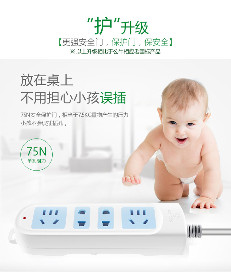 公牛 GN-101-4M 4位有线无开关接线板