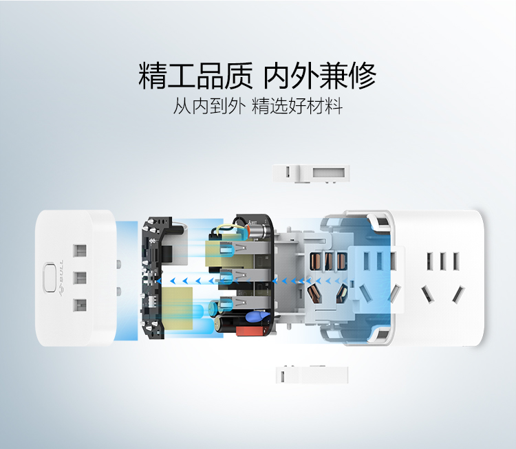 公牛 GN-U303N-1.5M 3.1A/3口USB、微动电子开关、3个强电插孔、防触电保护门智能USB系列插座