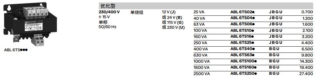 施耐德 Phaseo Optimum系列 ABL6TS160U 1600VA 230VAC输出 安全隔离变压器 
