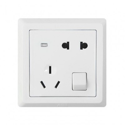 ABB AE226 暗装 白色 一开 五孔 带灯墙壁开关...