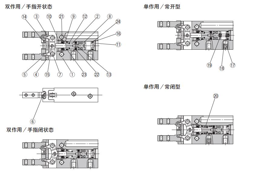 SMC MHZ2-16D 缸径16mm 双作用 平行开闭型气爪
