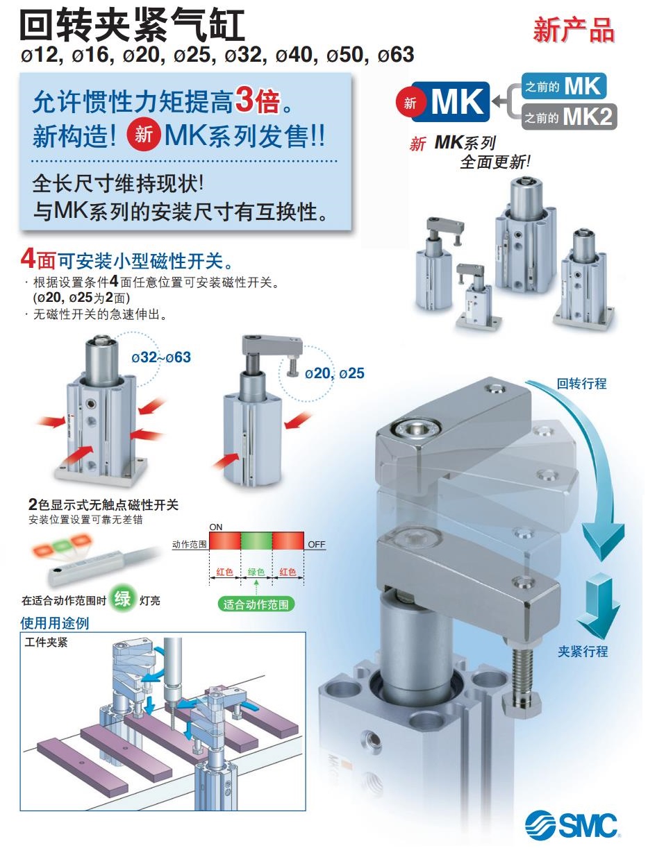 SMC MKB12-10RZ 缸径12mm 右旋回转夹紧气缸