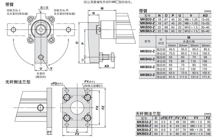 SMC MKB12-10RZ 缸径12mm 右旋回转夹紧气缸