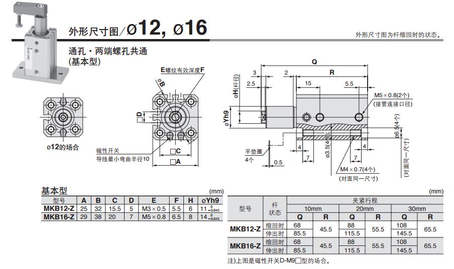 SMC MKB12-10RZ 缸径12mm 右旋回转夹紧气缸