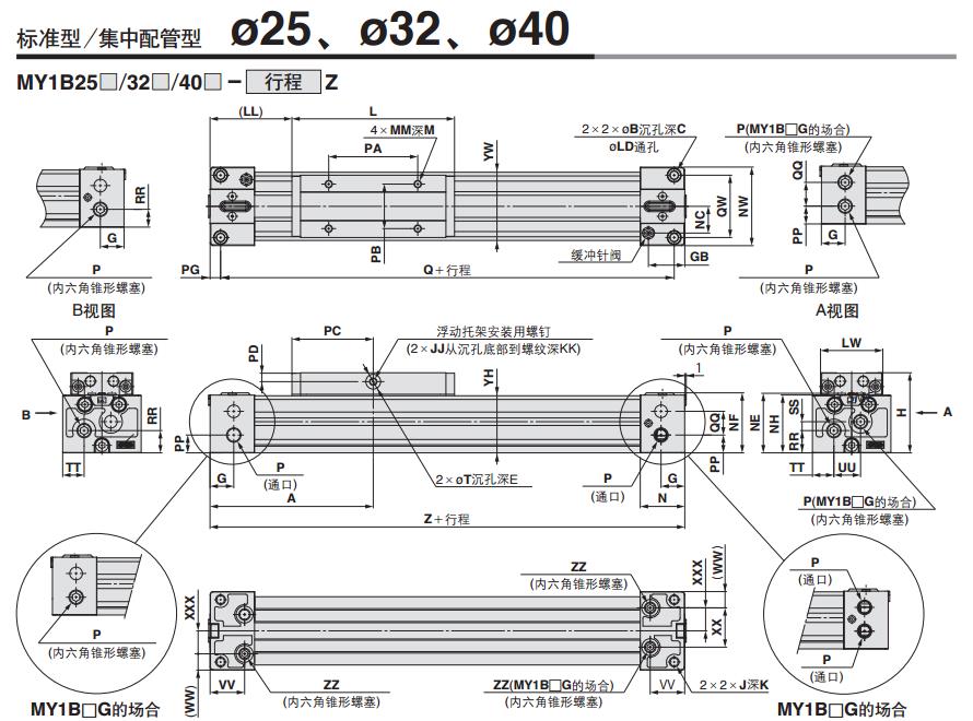 SMC MY1B16-200A 缸径16mm 行程200mm 机械结合式无杆气缸