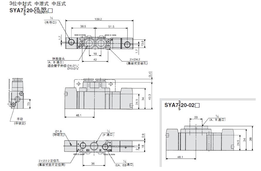 SMC SYA5120-01 Rc1/8 五通二位单气控 直接配管型 气动阀