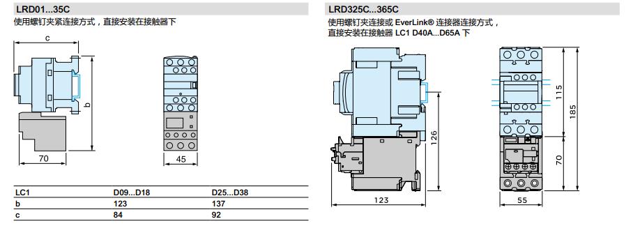 施耐德 国产TeSys D系列 LRD3365C 整定电流80-104A 热过载继电器