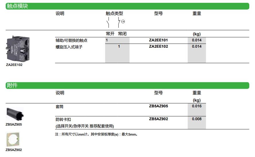 施耐德 黑色 XA2塑料系列 XA2EA3351 直径22mm 带1常开触点带功能符号平头按钮（弹簧复位）