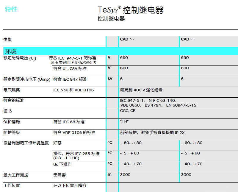 施耐德 国产TeSys D系列 CAD326Q7C 380VAC 中间继电器