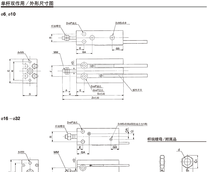 SMC CDU20-40D 缸径20mm 行程40mm 自由安装气缸
