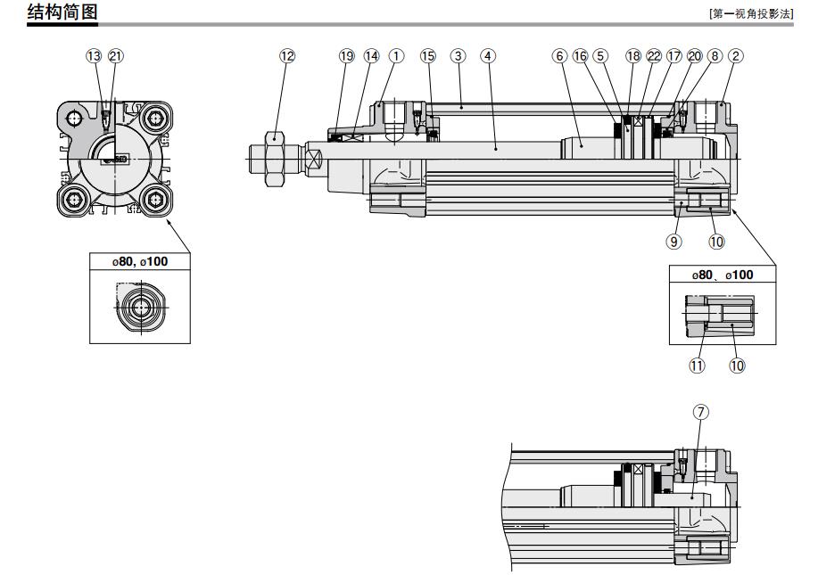 SMC CP96SDB63-400C 缸径63mm 行程400mm 双作用方形标准气缸