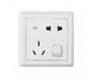 ABB AE226 暗装 白色 一开 五孔 带灯墙壁开关...
